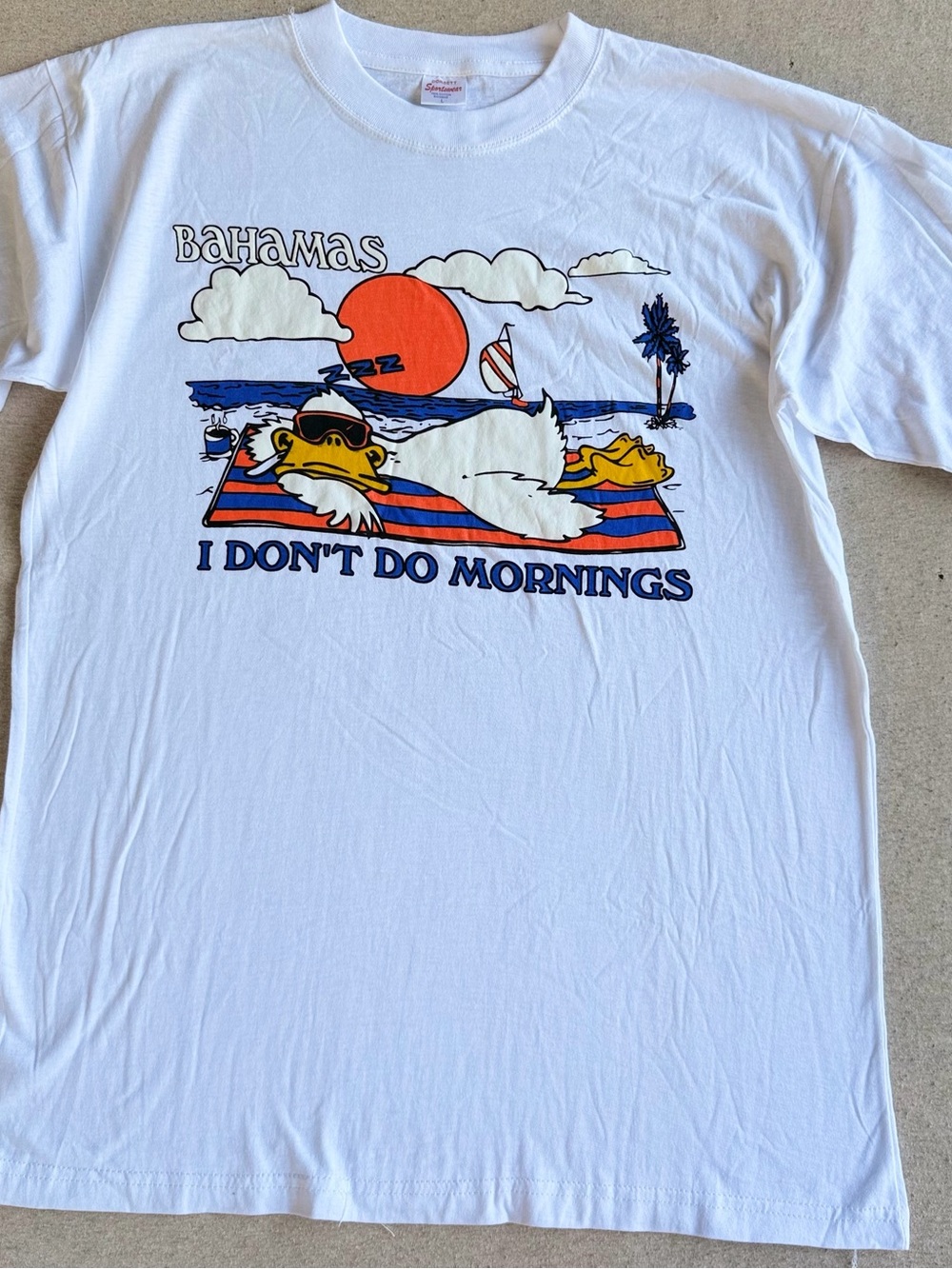 Bahamas Graphic Short Sleeve Tee White Silly Duck I DON'T DO MORNINGS